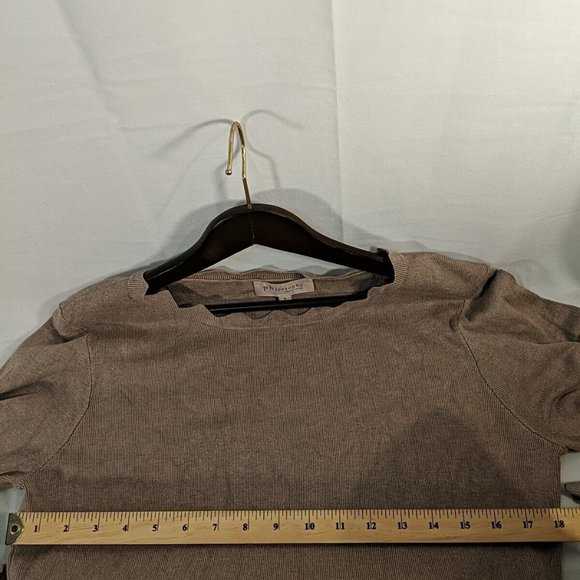 Philosophy Mauve Light Brown Scallop Hem Women's L Knit Sweater Top 3/4 Sleeve - Picture 10 of 11